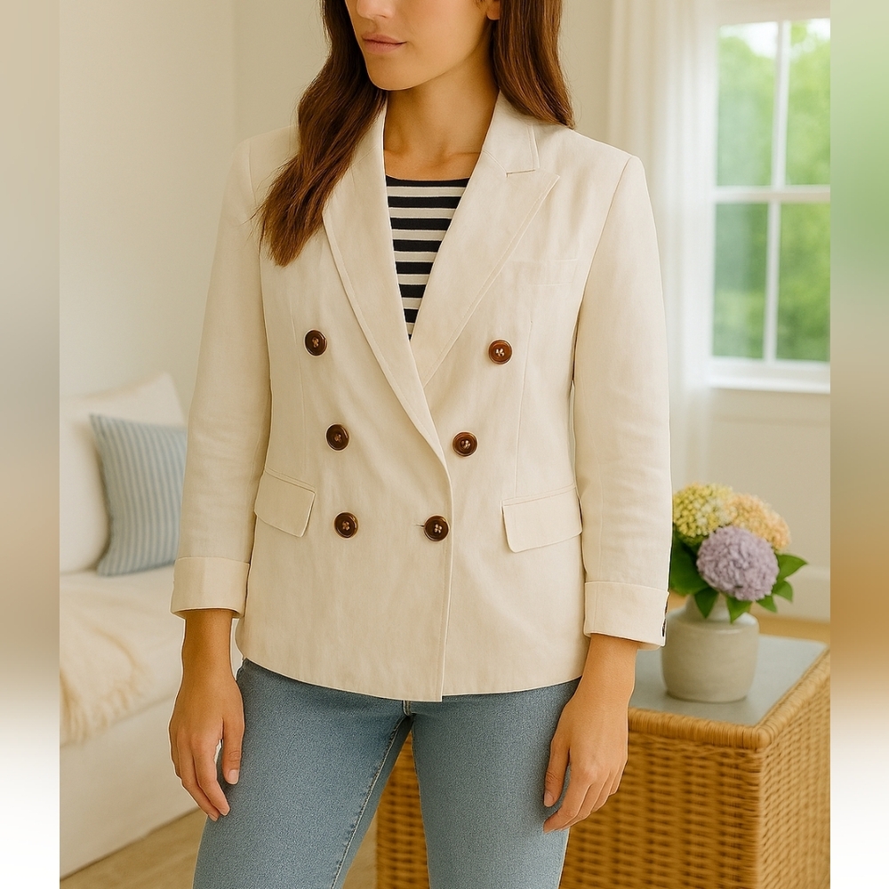 Vineyard Vines Double Breasted Linen  Blazer In White Cap $298 Nautical Preppy
